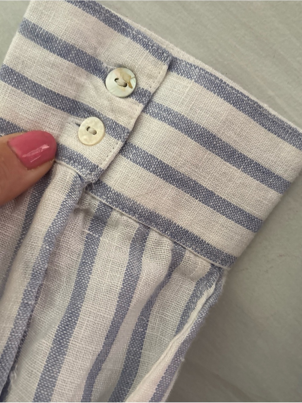 Tahari L Light Blue/White Striped 100% Linen L/S Button Up Shirt Coastal Beachy - Picture 6 of 12